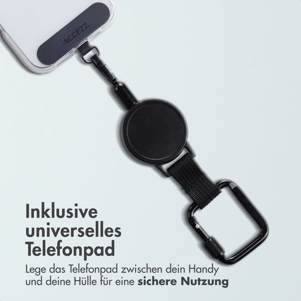Accezz Ausziehbares Kabel mit Telefonpad und Karabinerhaken - Schwarz