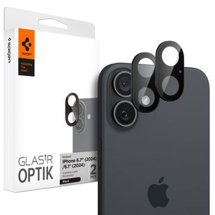 Spigen Optik Lens Protector - Vollständiger Kameraschutz (2er-Pack) für das Apple iPhone 16 / 16 Plus - Black