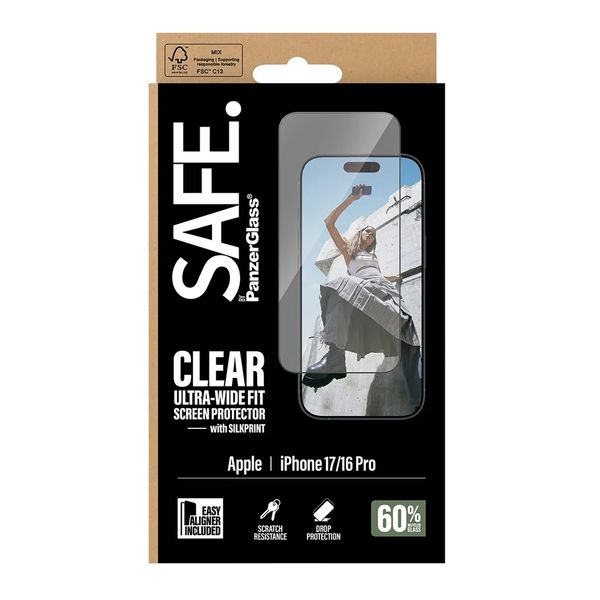SAFE by PanzerGlass Ultra-Wide Fit Displayschutz mit EasyAligner Apple iPhone 17 / 16 Pro