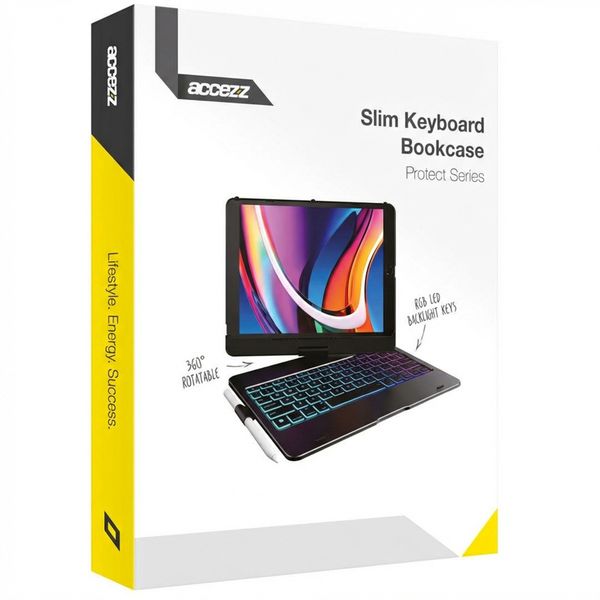 Accezz 360 Slim Tastatur Bookcase QWERTY Apple iPad 9 (2021) 10.2 Zoll / iPad 8 (2020) 10.2 Zoll / iPad 7 (2019) 10.2 Zoll - QWERTY / NL - Schwarz