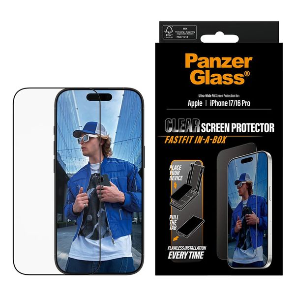 PanzerGlass Ultra Wide Fit FastFit in-a-box Screen Protector Apple iPhone 17 / 16 Pro