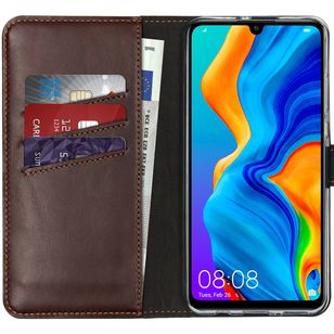 Selencia Echtleder Klapphülle Huawei P30 Lite - Braun