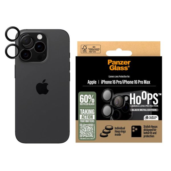 PanzerGlass Hoops Optic Rings Kameraschutz Apple iPhone 16 Pro / 16 Pro Max - Schwarz