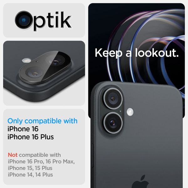 Spigen GLAStR Optik Camera Lens Protector - Kamerainsel-Schutz (2er-Pack) Apple iPhone 16 / 16 Plus - Schwarz