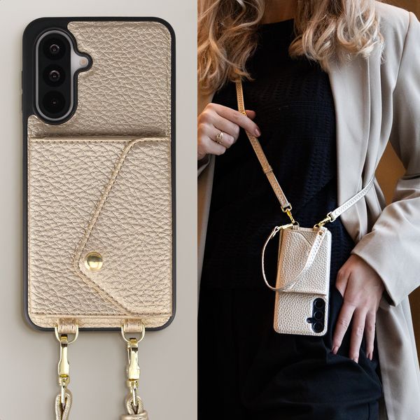 Selencia Sera HandyHülle mit Kordel und Umschlag-Kartenhalter Samsung Galaxy A18 / A17 / A26 - Champagne