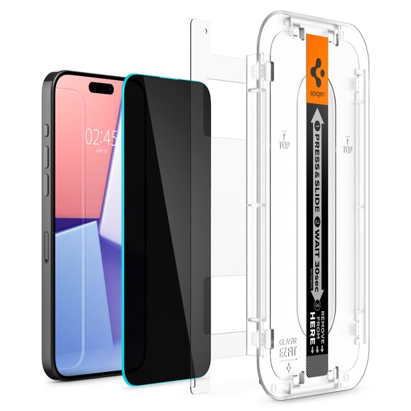 Spigen EZ Fit GLAS.tR mit Installation Tray - Privacy Glass - 1er Pack Apple iPhone 15 Pro Max
