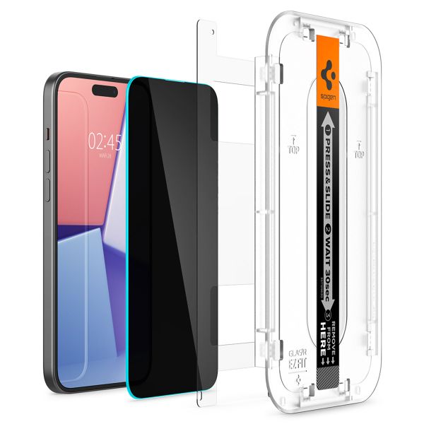 Spigen GLAStR Privacy EZ Fit Displayschutzfolie + Applicator - 2er-Pack Apple iPhone 16 / 15