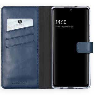 Selencia Echtleder Klapphülle Samsung Galaxy A42 - Blau