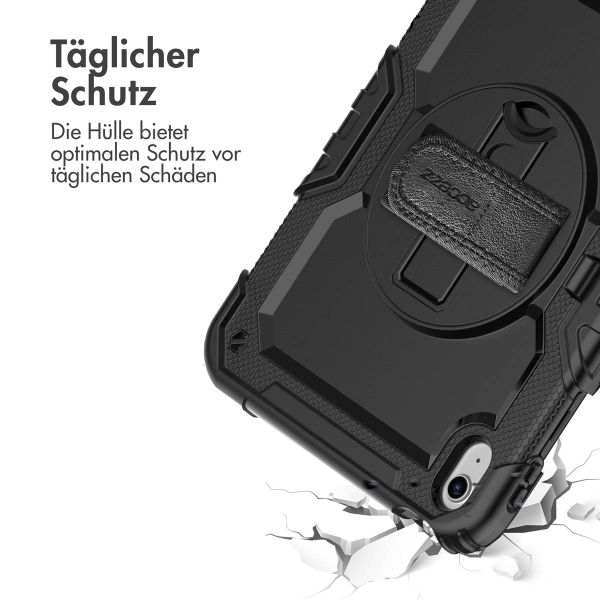 Accezz Robustes Back Cover mit Schultergurt Apple iPad 11 (2025) 11 Zoll A16 / iPad 10 (2022) 10.9 Zoll - Schwarz
