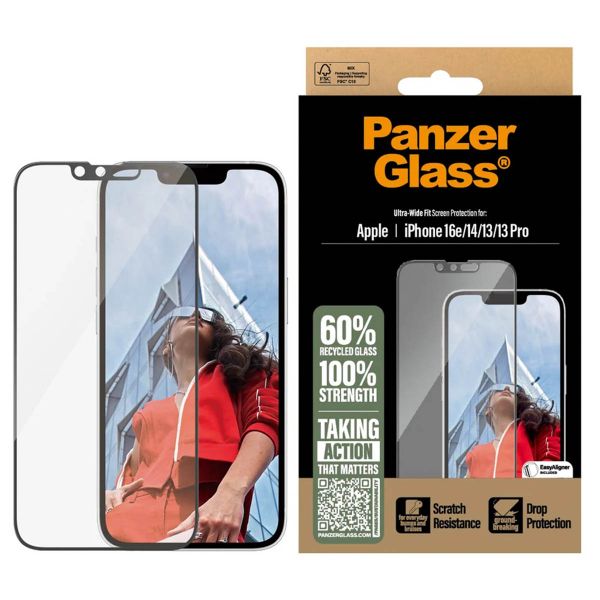 PanzerGlass Ultra-Wide Fit Antibakterieller Displayschutz mit Applikator Apple iPhone 17e / 16e / 14 / 13 / 13 Pro