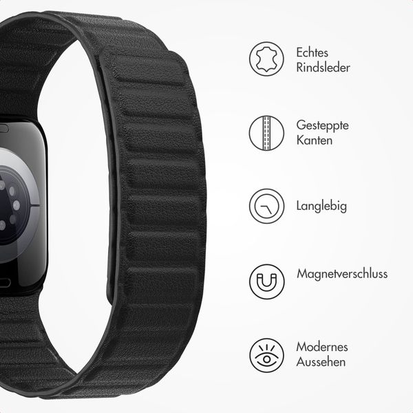Accezz Magnetisches Echtlederarmband für Apple Watch | 38/40/41/42 mm - Schwarz