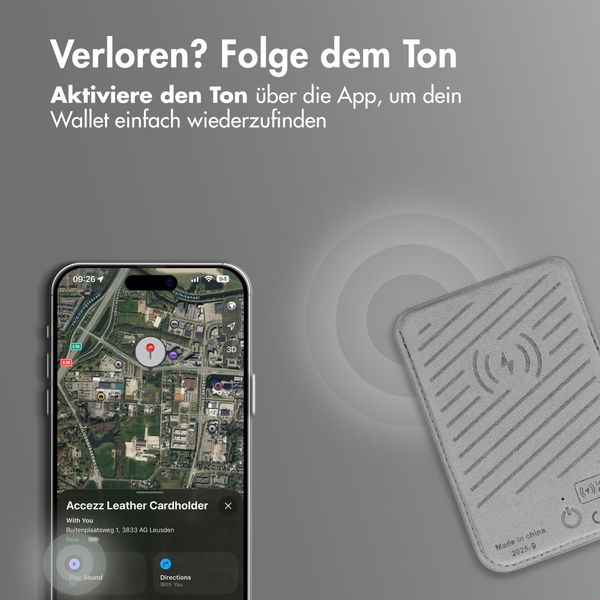 Accezz Magnetischer Lederkartenhalter - Geeignet für Apple Find My - Light Grey