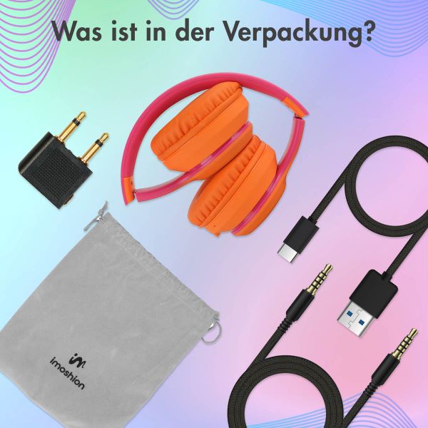 imoshion Kabellose Kinderkopfhörer LED Light - Dezibelbegrenzer - Mit AUX-Kabel - Hot Pink / Apricot Orange Crush