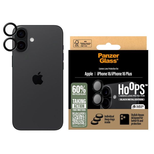 PanzerGlass Hoops Optic Rings Kameraschutz Apple iPhone 16 / 16 Plus - Schwarz